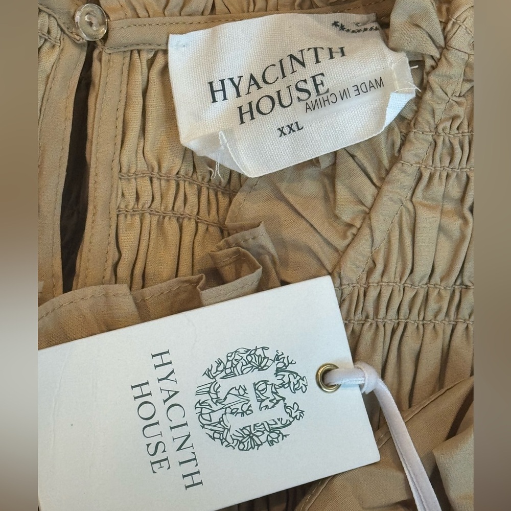 Tuckernuck Hyacinth House Nadine Blouse Tan Smocked High Neck Peplum Top XXL NWT - Picture 6 of 7